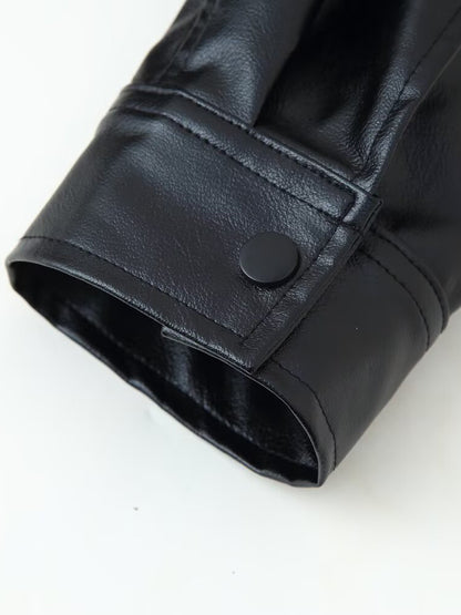Oversized Faux Leather Bomber Jacket For Women - Black Retro High Neck Loose Moto Biker Coat - Spring Chic Streetwear 2026