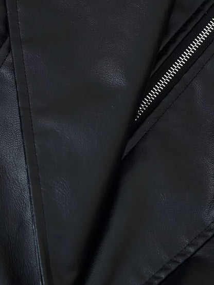 Oversized Faux Leather Bomber Jacket For Women - Black Retro High Neck Loose Moto Biker Coat - Spring Chic Streetwear 2026