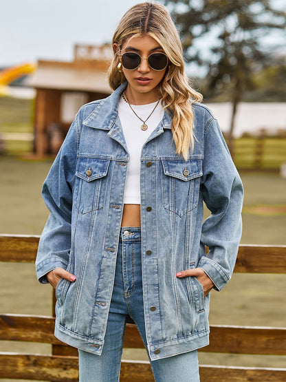 Oversized Denim Jacket For Women - Long Boyfriend Fit Distressed Jean Trucker Coat - Spring Chic Streetwear 2026