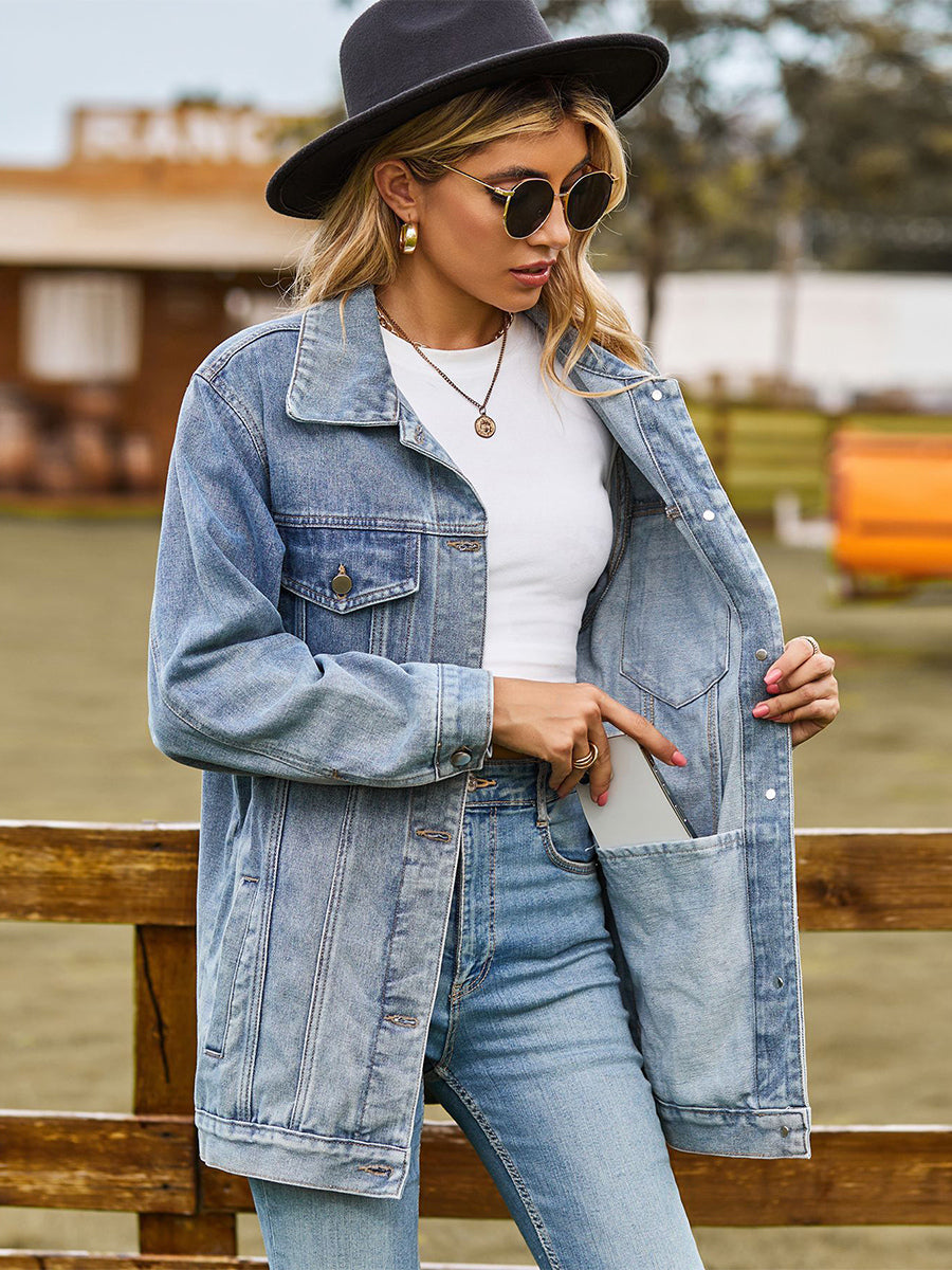 Oversized Denim Jacket For Women - Long Boyfriend Fit Distressed Jean Trucker Coat - Spring Chic Streetwear 2026