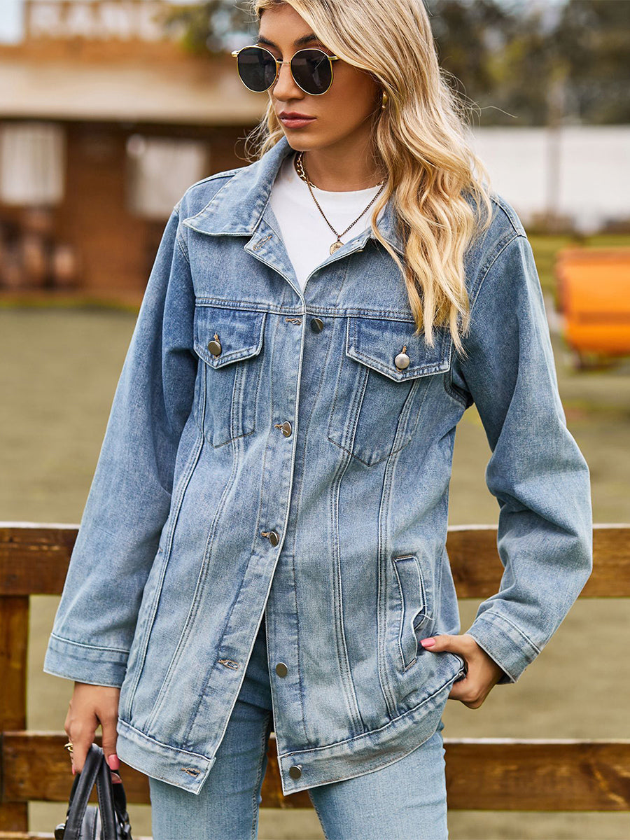 Oversized Denim Jacket For Women - Long Boyfriend Fit Distressed Jean Trucker Coat - Spring Chic Streetwear 2026