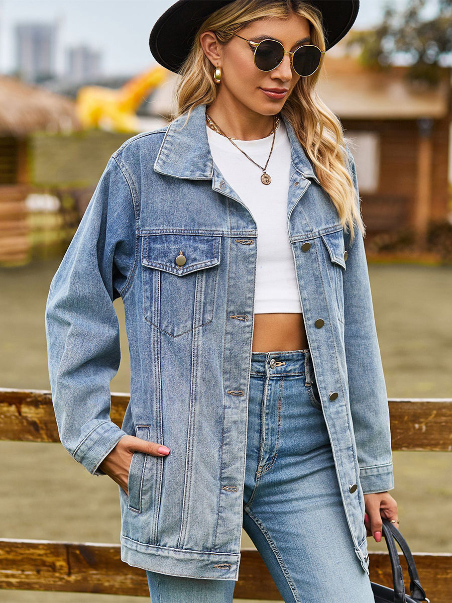 Oversized Denim Jacket For Women - Long Boyfriend Fit Distressed Jean Trucker Coat - Spring Chic Streetwear 2026