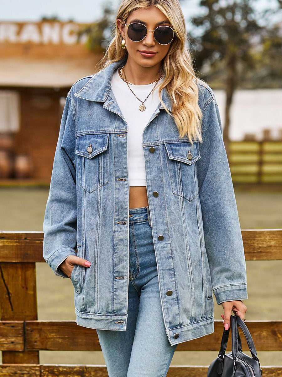 Oversized Denim Jacket For Women - Long Boyfriend Fit Distressed Jean Trucker Coat - Spring Chic Streetwear 2026