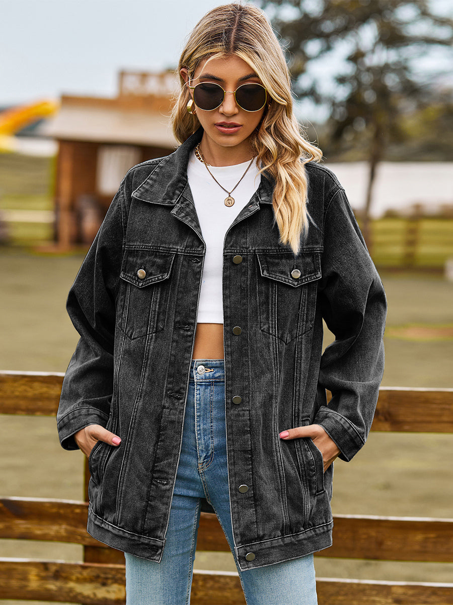 Oversized Denim Jacket For Women - Long Boyfriend Fit Distressed Jean Trucker Coat - Spring Chic Streetwear 2026