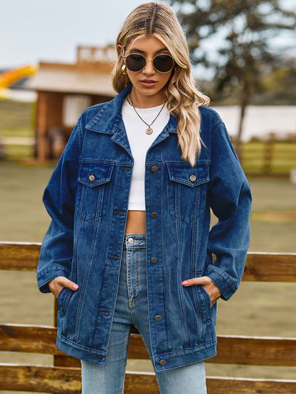 Oversized Denim Jacket For Women - Long Boyfriend Fit Distressed Jean Trucker Coat - Spring Chic Streetwear 2026