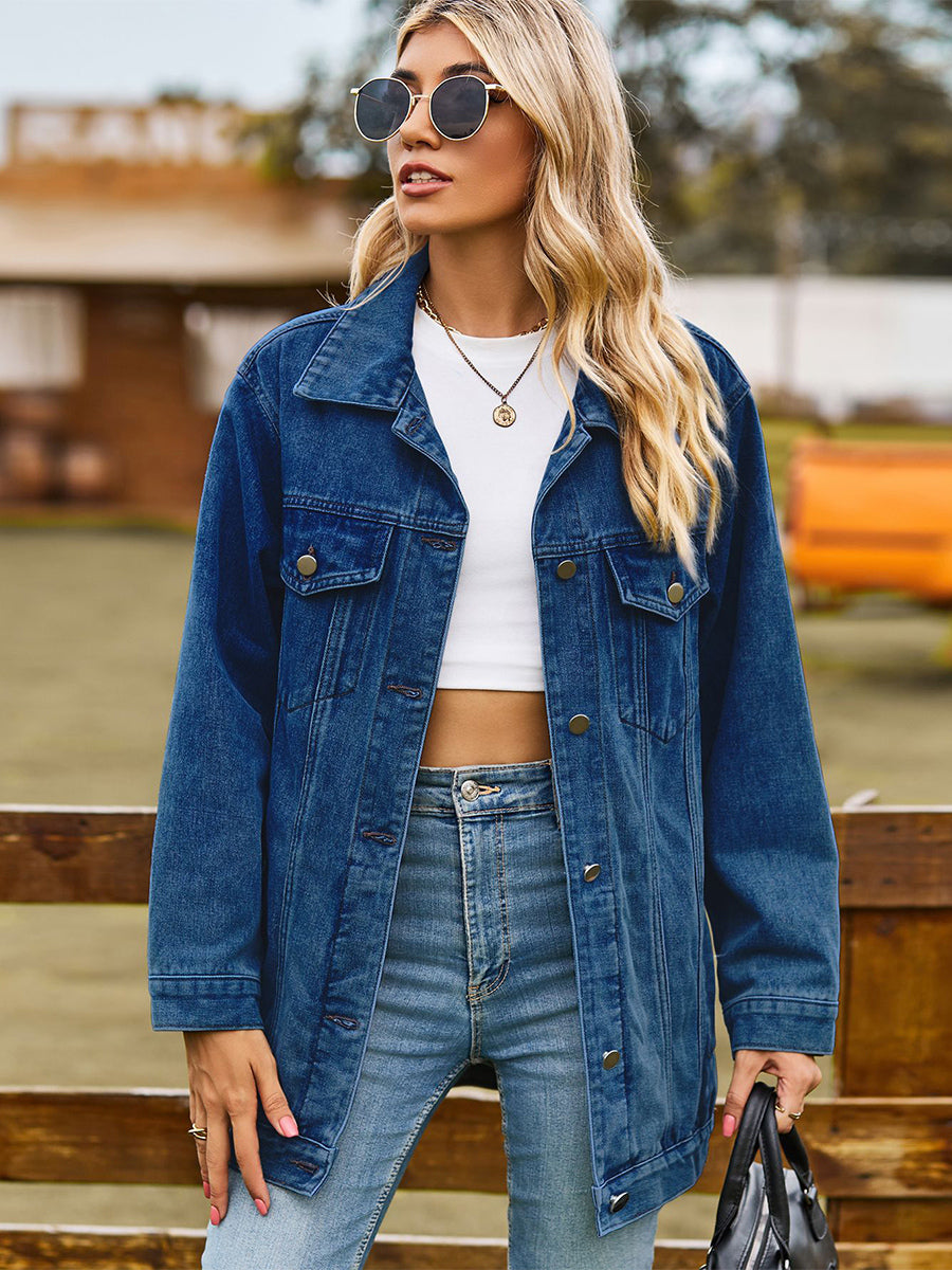 Oversized Denim Jacket For Women - Long Boyfriend Fit Distressed Jean Trucker Coat - Spring Chic Streetwear 2026