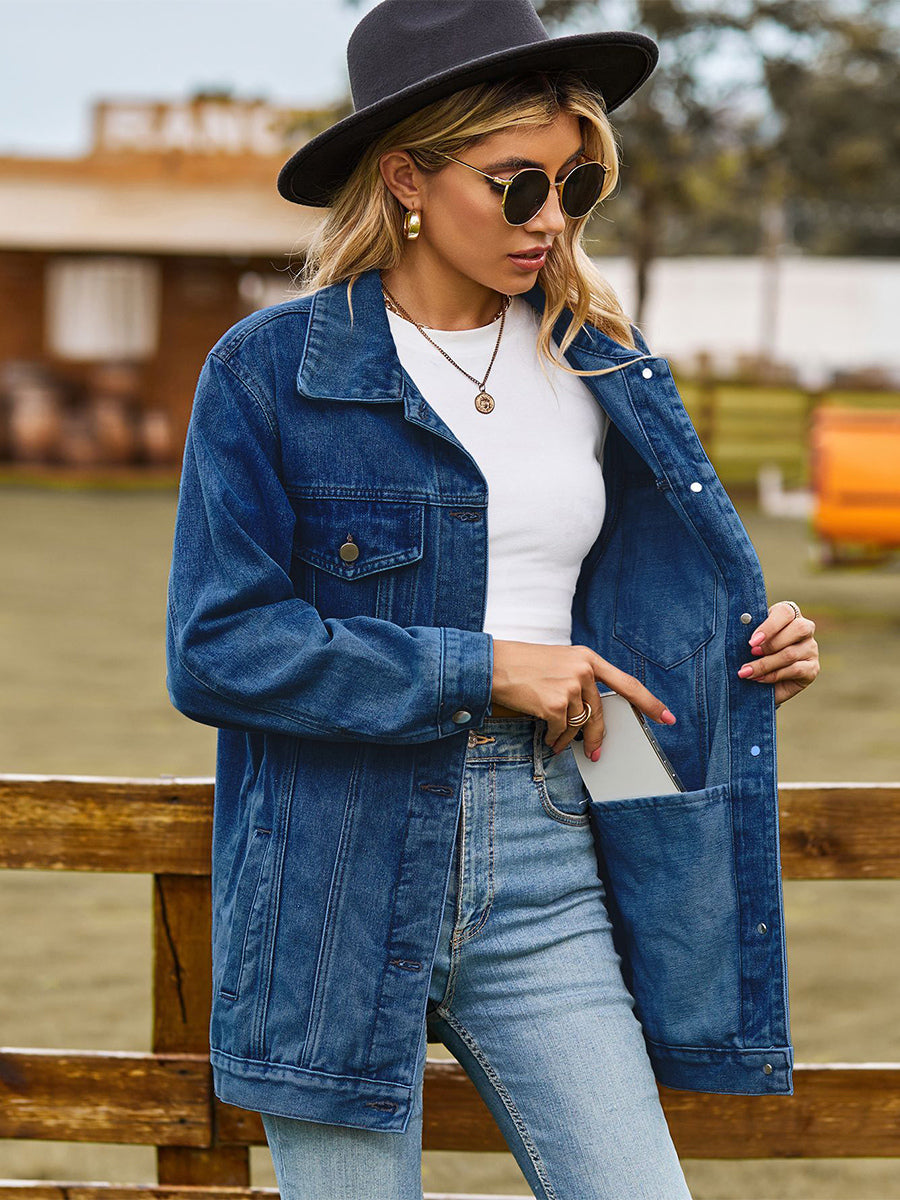Oversized Denim Jacket For Women - Long Boyfriend Fit Distressed Jean Trucker Coat - Spring Chic Streetwear 2026