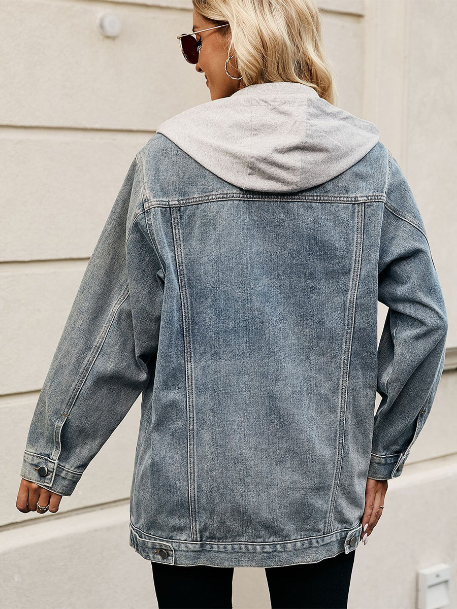 Oversized Hooded Denim Jacket For Women - Long Boyfriend Fit Distressed Jean Trucker Coat - Spring Chic Streetwear 2026
