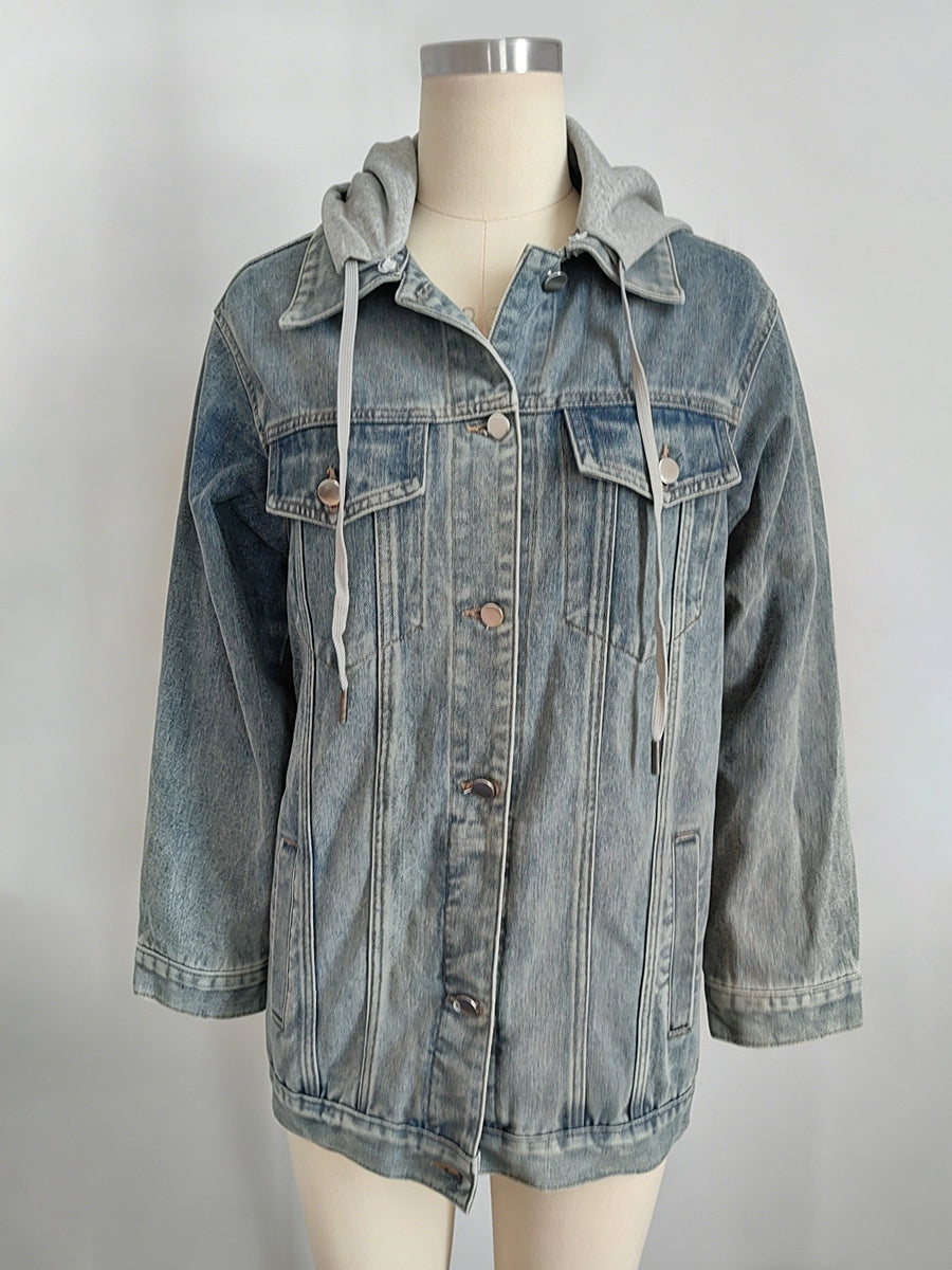 Oversized Hooded Denim Jacket For Women - Long Boyfriend Fit Distressed Jean Trucker Coat - Spring Chic Streetwear 2026