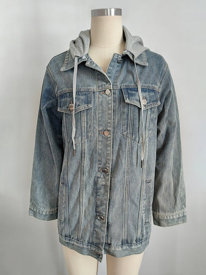 Oversized Hooded Denim Jacket For Women - Long Boyfriend Fit Distressed Jean Trucker Coat - Spring Chic Streetwear 2026