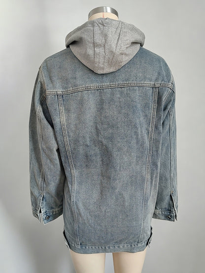 Oversized Hooded Denim Jacket For Women - Long Boyfriend Fit Distressed Jean Trucker Coat - Spring Chic Streetwear 2026
