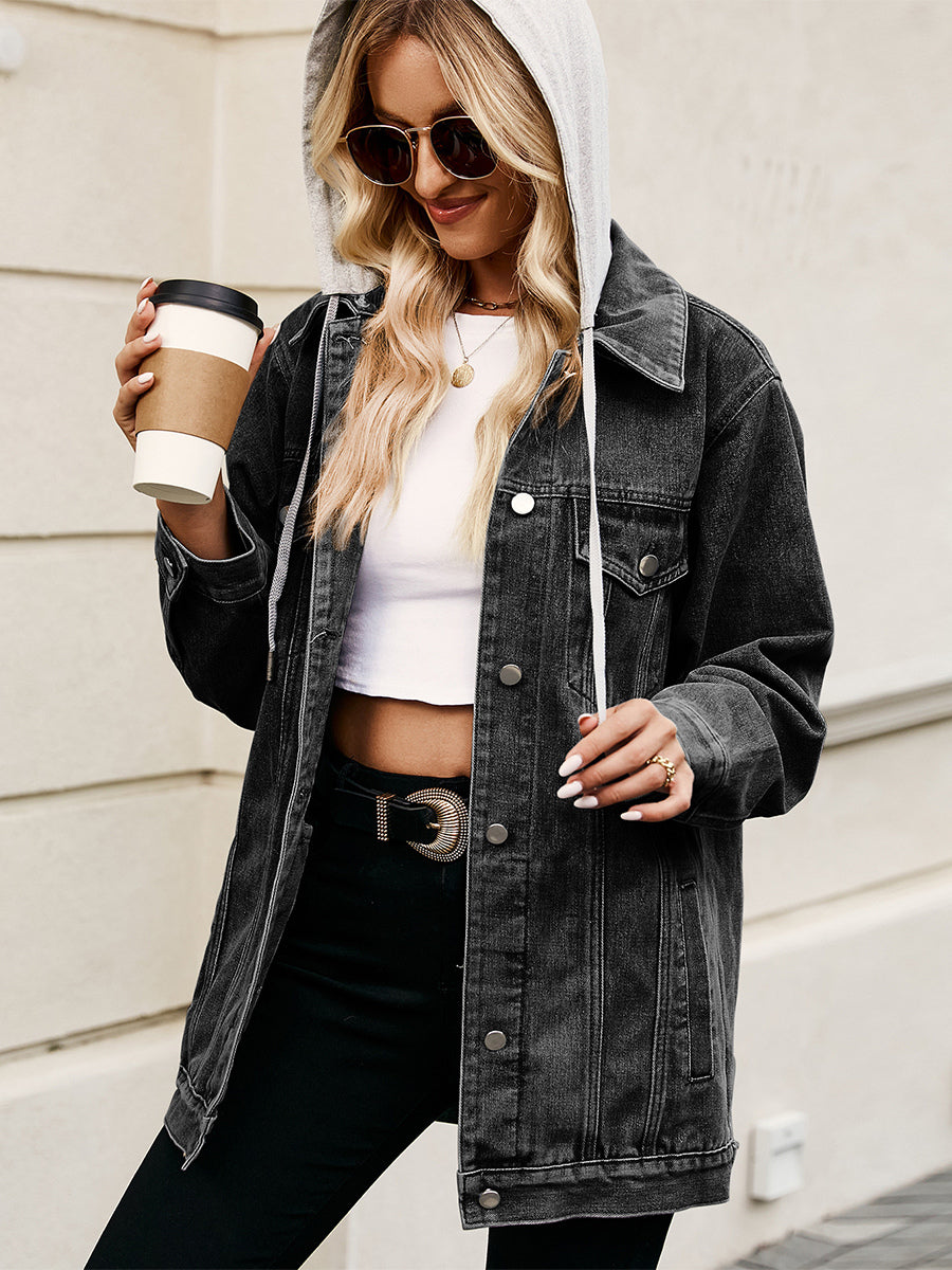 Oversized Hooded Denim Jacket For Women - Long Boyfriend Fit Distressed Jean Trucker Coat - Spring Chic Streetwear 2026