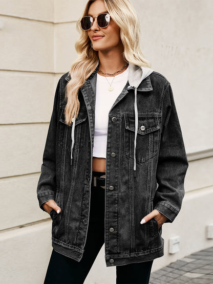Oversized Hooded Denim Jacket For Women - Long Boyfriend Fit Distressed Jean Trucker Coat - Spring Chic Streetwear 2026