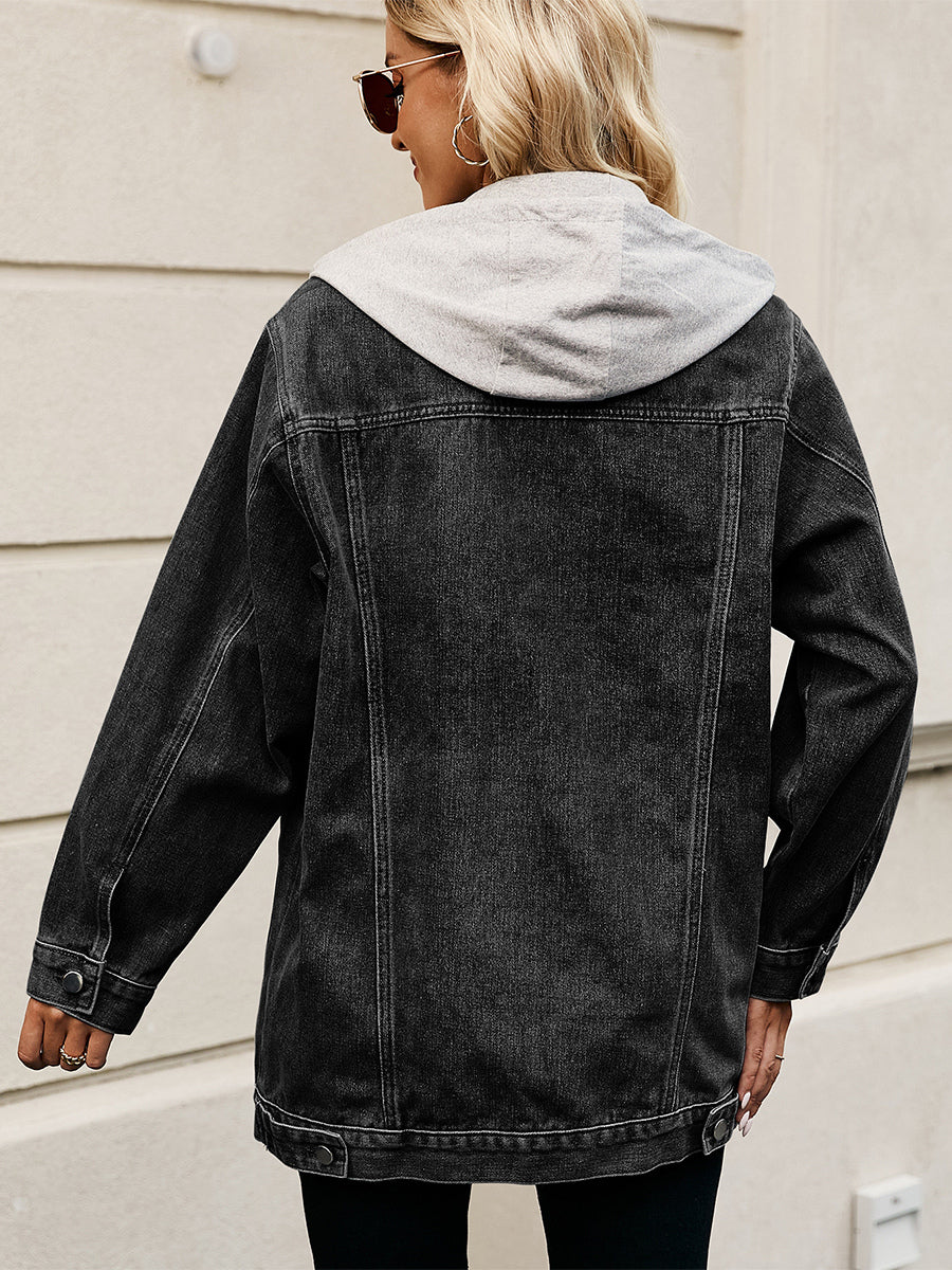 Oversized Hooded Denim Jacket For Women - Long Boyfriend Fit Distressed Jean Trucker Coat - Spring Chic Streetwear 2026