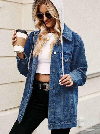 Oversized Hooded Denim Jacket For Women - Long Boyfriend Fit Distressed Jean Trucker Coat - Spring Chic Streetwear 2026
