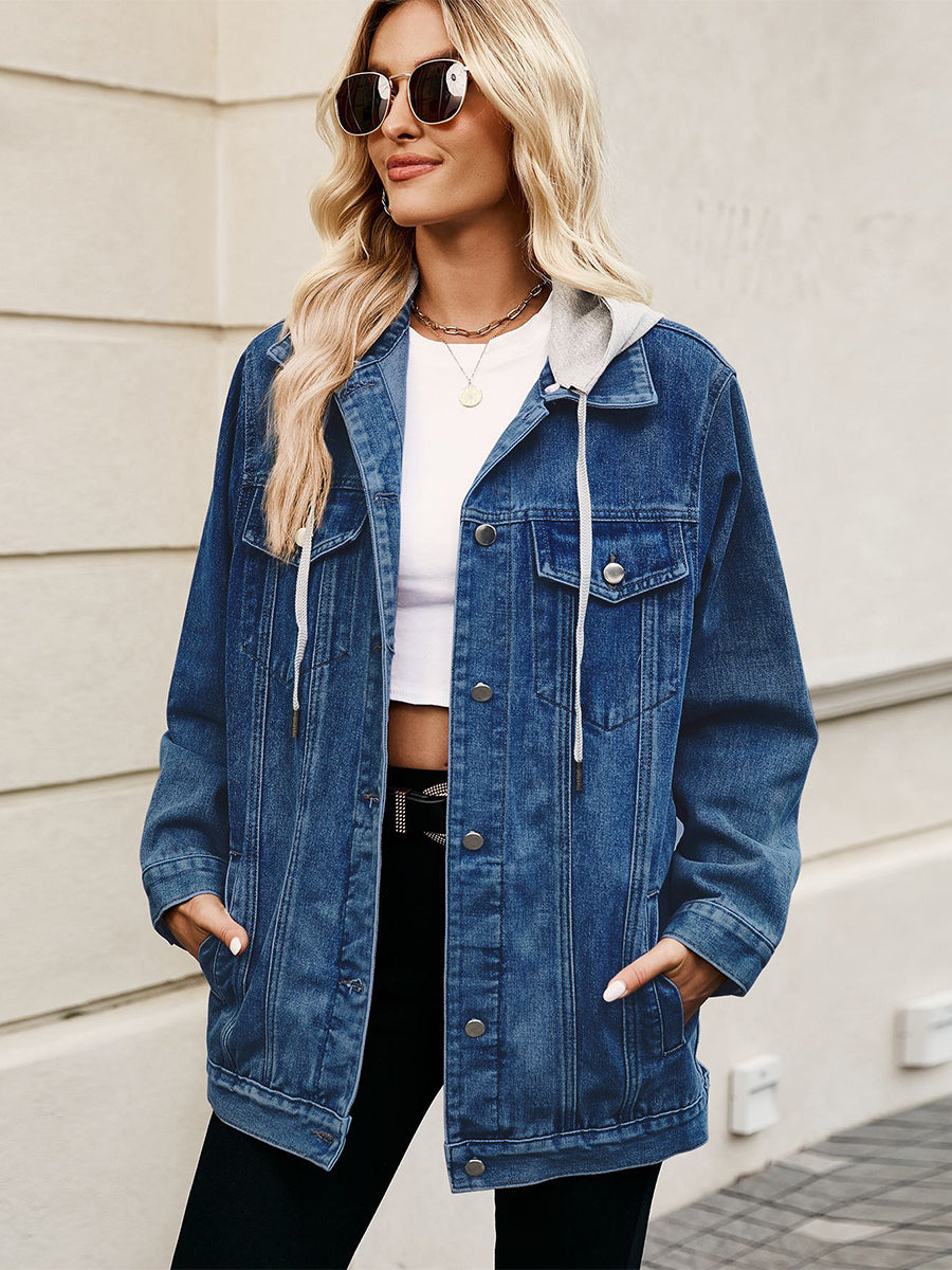 Oversized Hooded Denim Jacket For Women - Long Boyfriend Fit Distressed Jean Trucker Coat - Spring Chic Streetwear 2026