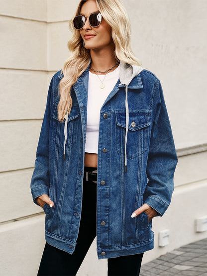 Oversized Hooded Denim Jacket For Women - Long Boyfriend Fit Distressed Jean Trucker Coat - Spring Chic Streetwear 2026
