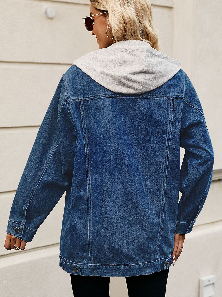 Oversized Hooded Denim Jacket For Women - Long Boyfriend Fit Distressed Jean Trucker Coat - Spring Chic Streetwear 2026