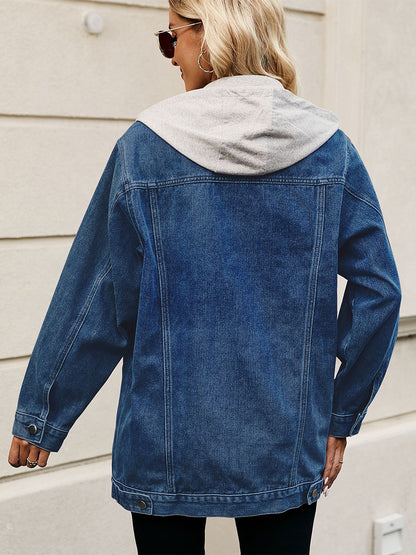 Oversized Hooded Denim Jacket For Women - Long Boyfriend Fit Distressed Jean Trucker Coat - Spring Chic Streetwear 2026