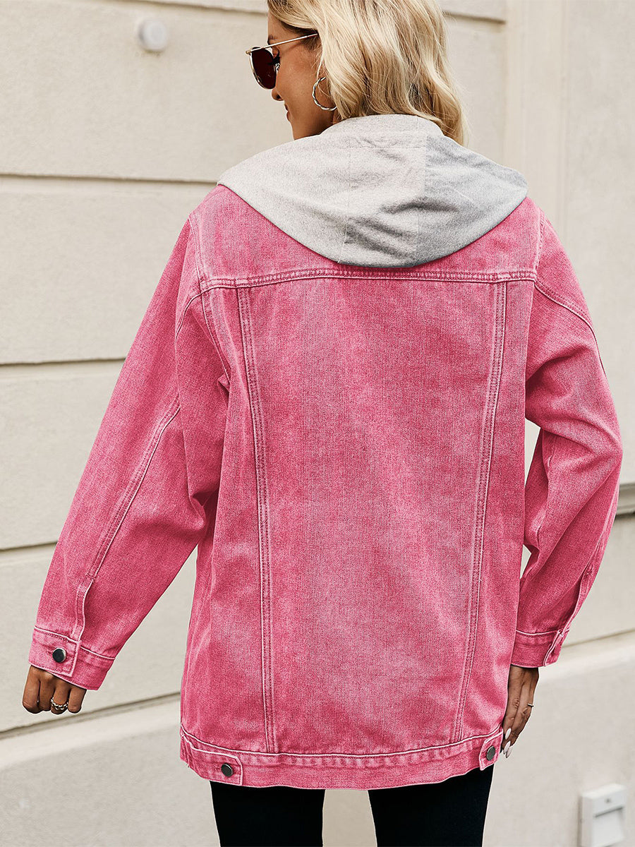 Oversized Hooded Denim Jacket For Women - Long Boyfriend Fit Distressed Jean Trucker Coat - Spring Chic Streetwear 2026