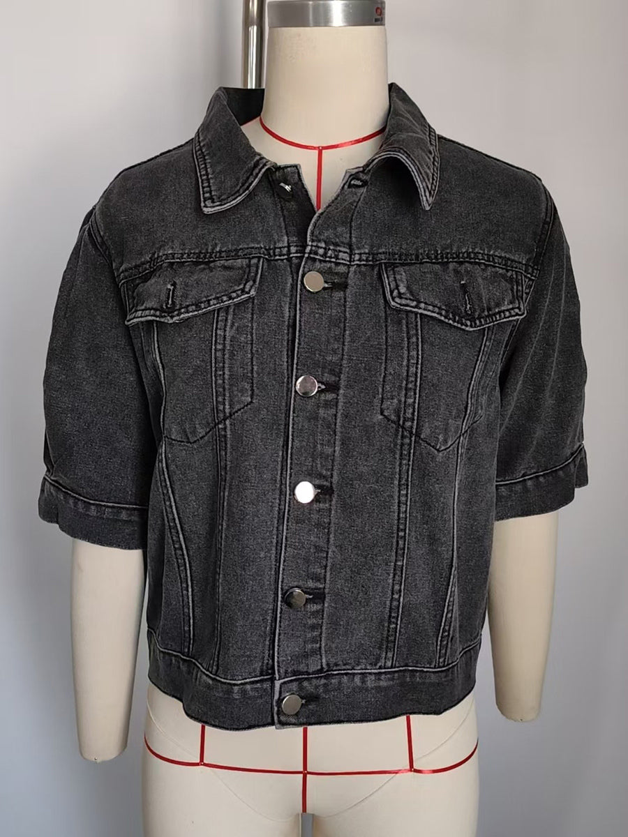 Puff Sleeve Denim Jacket For Women - Retro Half Sleeve Cropped Jean Trucker Coat - Summer Spring Streetwear 2026