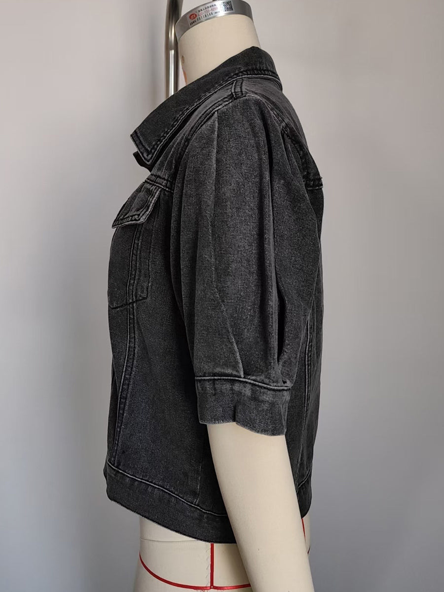 Puff Sleeve Denim Jacket For Women - Retro Half Sleeve Cropped Jean Trucker Coat - Summer Spring Streetwear 2026
