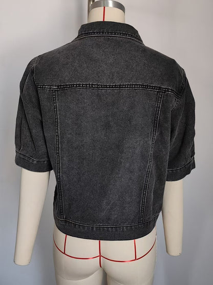 Puff Sleeve Denim Jacket For Women - Retro Half Sleeve Cropped Jean Trucker Coat - Summer Spring Streetwear 2026