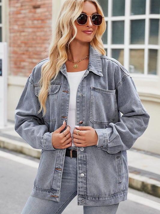 Vintage Oversized Denim Jacket For Women - Loose Fit Lapel Button Down Jean Trucker Coat - Spring Casual Streetwear 2026