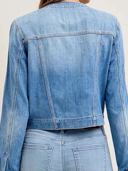 Vintage Washed Denim Jacket For Women - Blue Retro Single Breasted Loose Jean Trucker Coat - Spring Casual Streetwear 2026