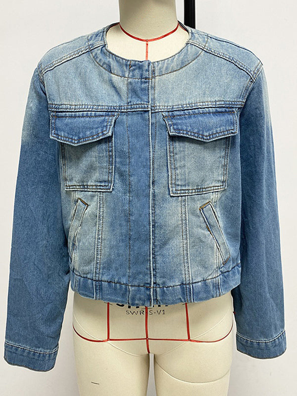 Vintage Washed Denim Jacket For Women - Blue Retro Single Breasted Loose Jean Trucker Coat - Spring Casual Streetwear 2026