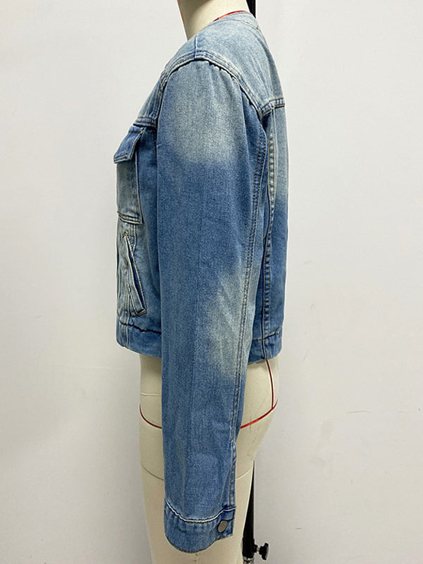 Vintage Washed Denim Jacket For Women - Blue Retro Single Breasted Loose Jean Trucker Coat - Spring Casual Streetwear 2026