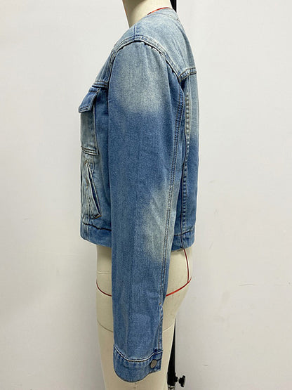 Vintage Washed Denim Jacket For Women - Blue Retro Single Breasted Loose Jean Trucker Coat - Spring Casual Streetwear 2026