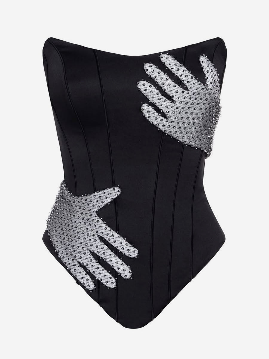 Sexy Rhinestone Hand Corset Top For Women - Sexy Strapless Body Shaper Bustier - Summer Party Clubwear 2026
