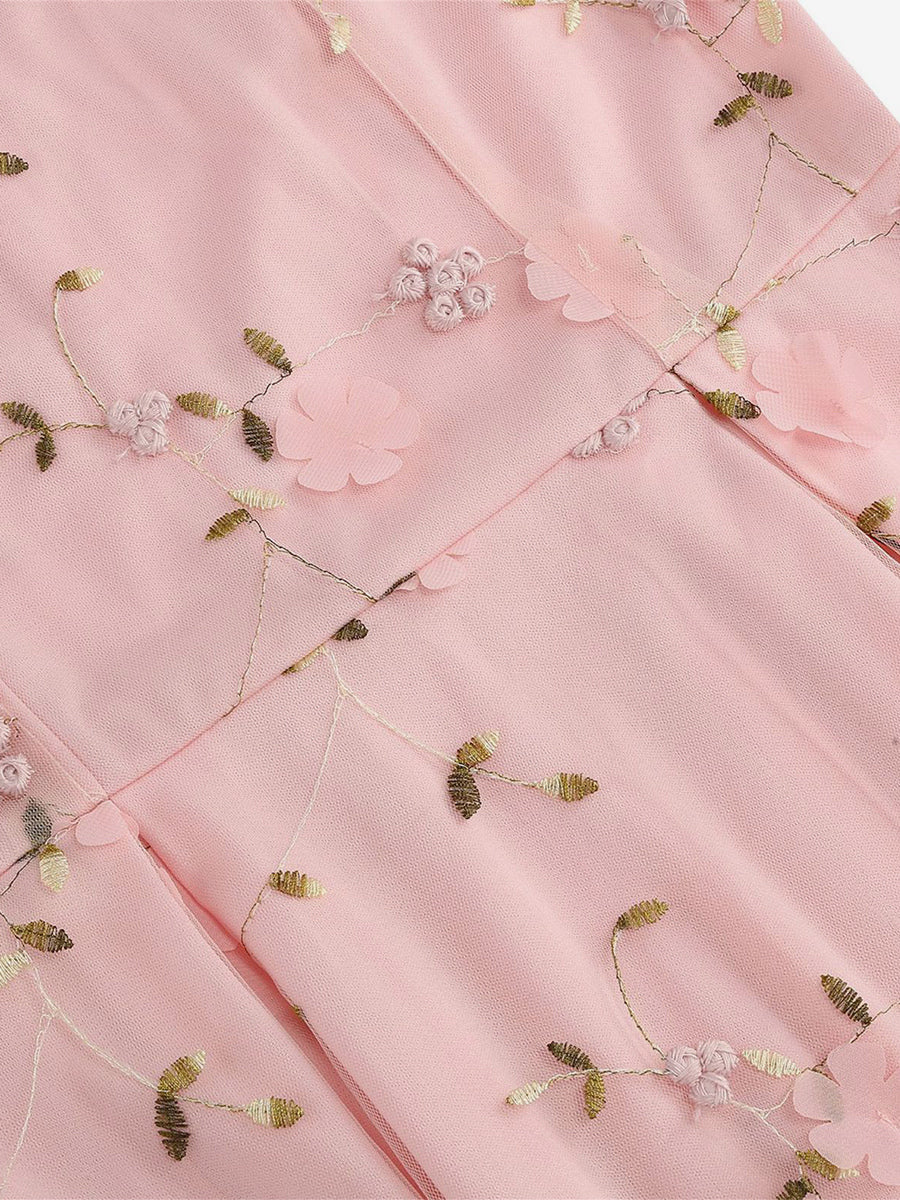 Vintage 1950s Floral Midi Dress For Women - Embroidery Mesh Illusion Neck A-Line Swing Prom Dress - Summer Cocktail 2026