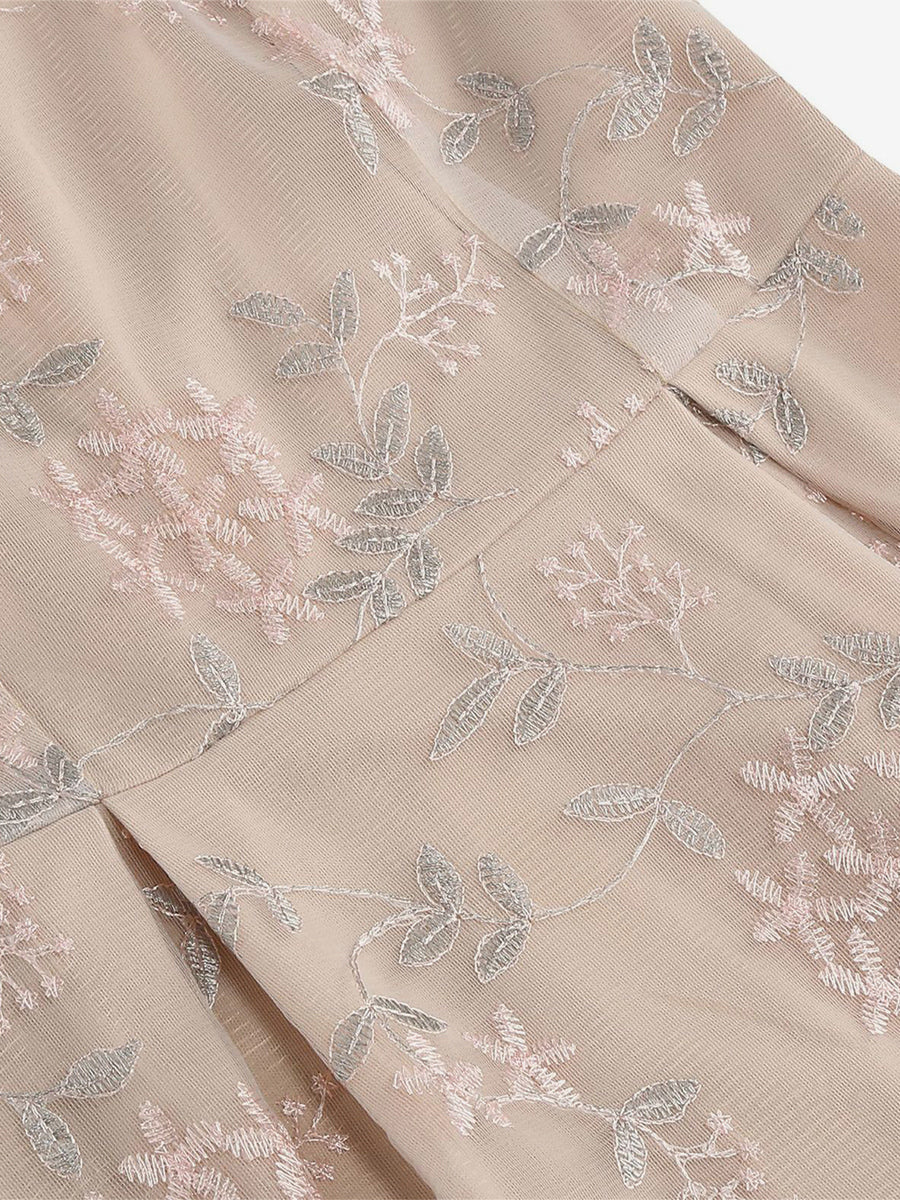 Vintage 1950s Floral Midi Dress For Women - Embroidery Mesh Illusion Neck A-Line Swing Prom Dress - Summer Cocktail 2026