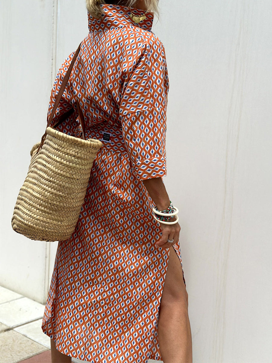 Printed Shirt Dress For Women - Casual Collared Button Down Tie Waist Midi Kaftan - Summer Beach Resort 2026