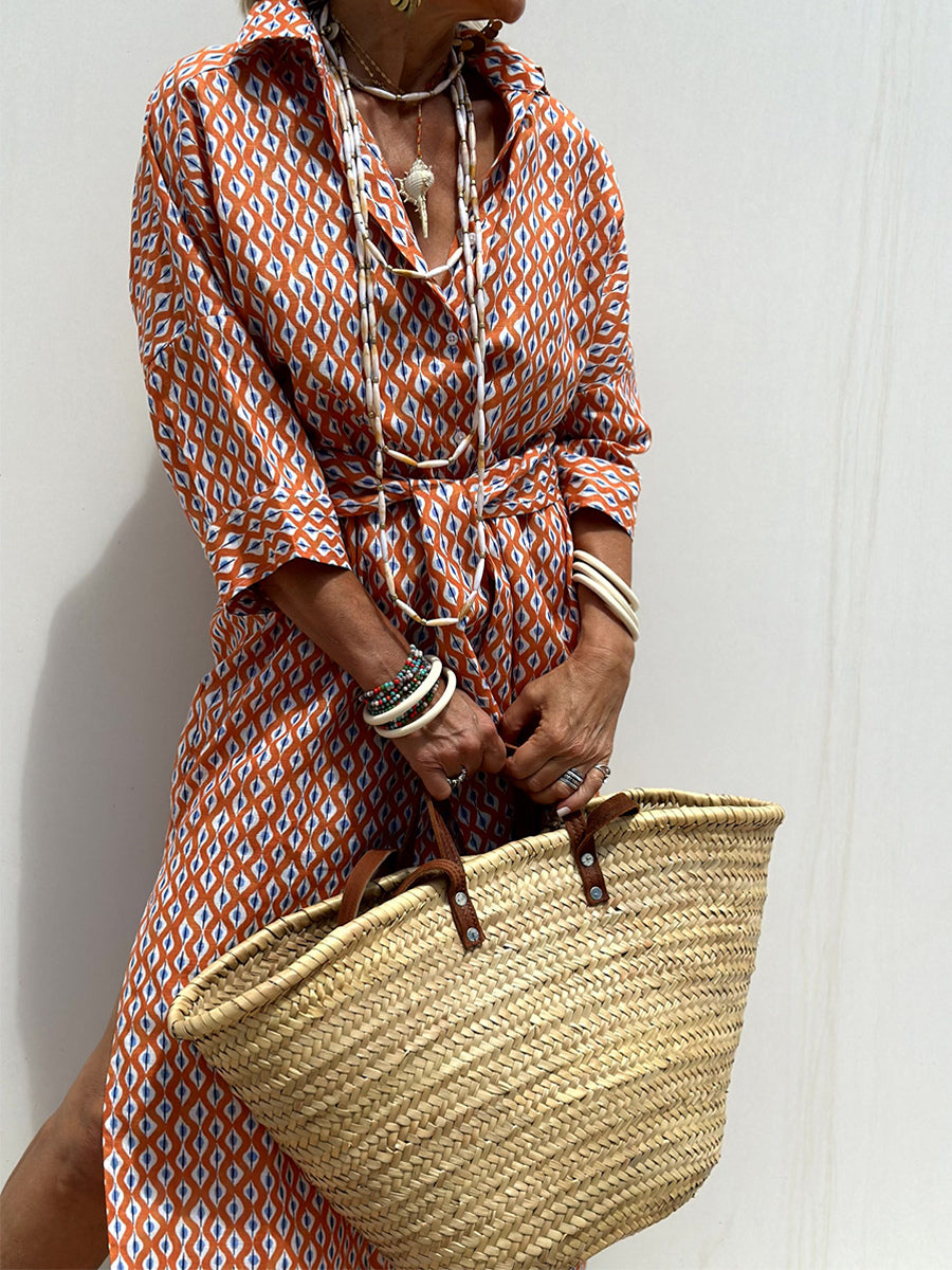 Printed Shirt Dress For Women - Casual Collared Button Down Tie Waist Midi Kaftan - Summer Beach Resort 2026