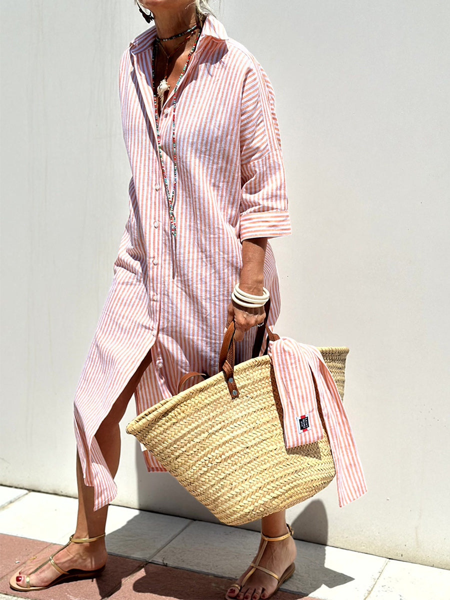 Printed Shirt Dress For Women - Casual Collared Button Down Tie Waist Midi Kaftan - Summer Beach Resort 2026
