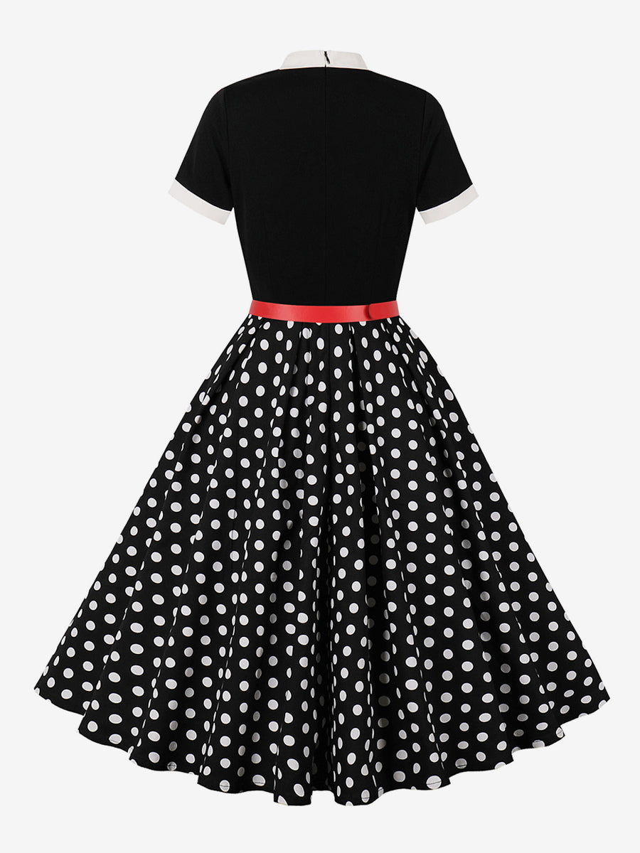 Vintage 1950s Midi Dress For Women - Bow Tie Neck Printed A-Line Swing Dress - Spring Tea Party 2026