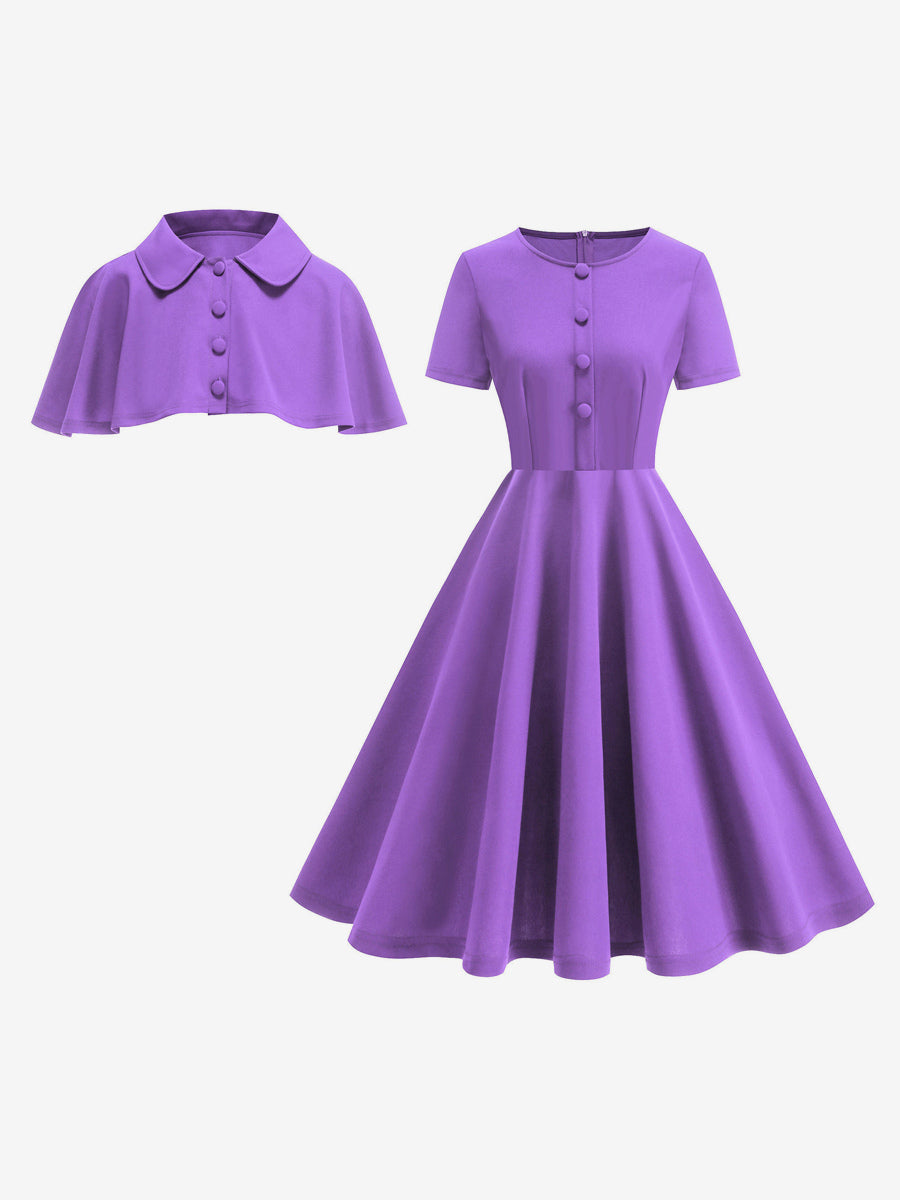 Vintage 1950s Midi Dress With Capelet For Women A-Line Swing Skater Dress - Summer Retro Party 2026