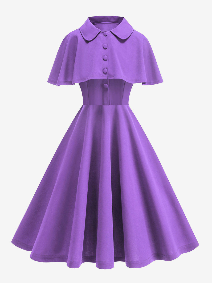 Vintage 1950s Midi Dress With Capelet For Women A-Line Swing Skater Dress - Summer Retro Party 2026