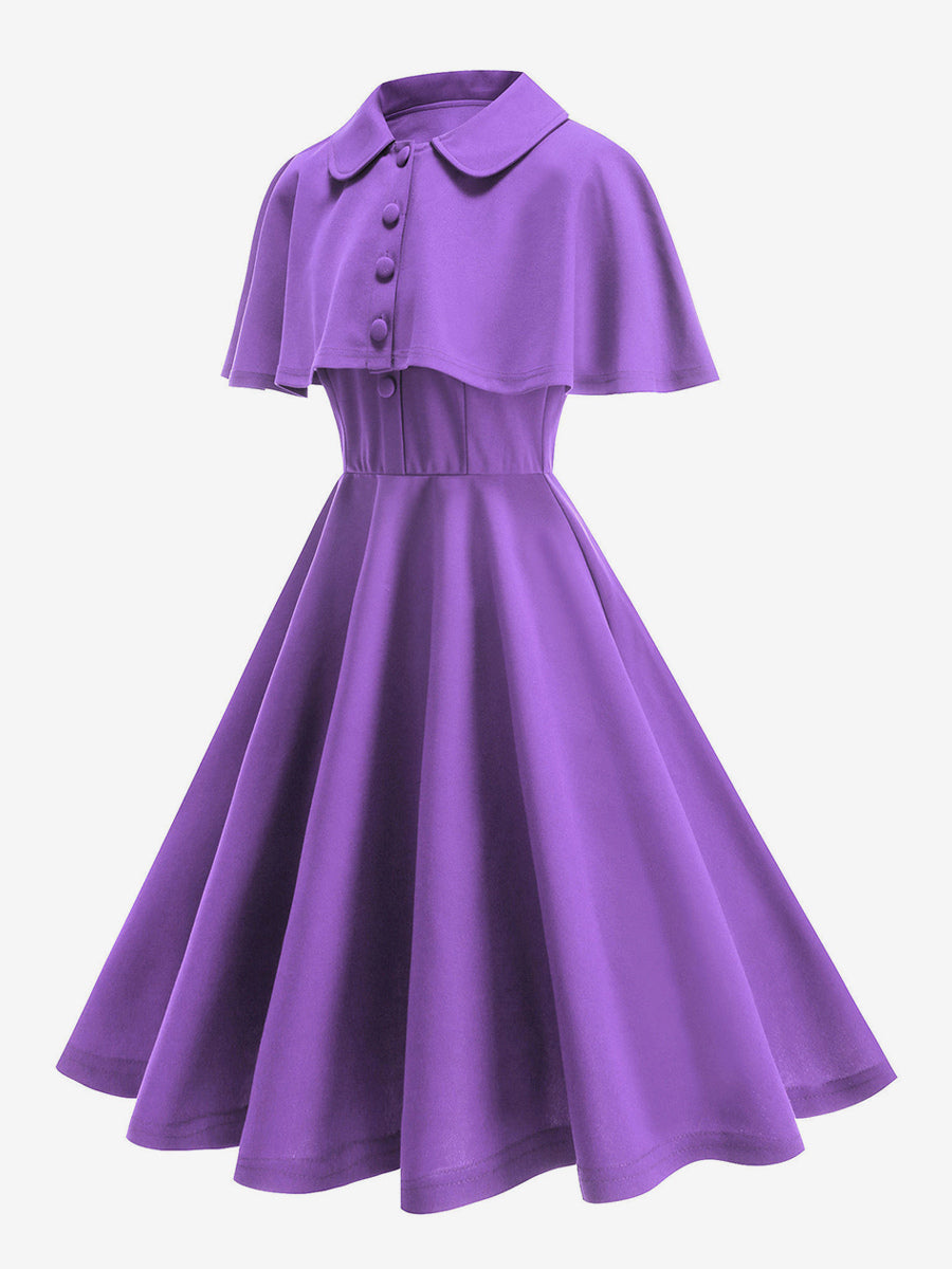 Vintage 1950s Midi Dress With Capelet For Women A-Line Swing Skater Dress - Summer Retro Party 2026