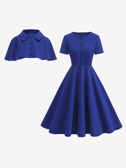 Vintage 1950s Midi Dress With Capelet For Women A-Line Swing Skater Dress - Summer Retro Party 2026
