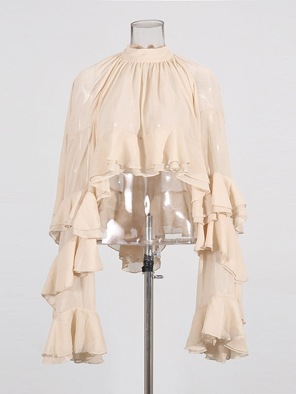 Victorian Ruffle Blouse For Women - Fairycore Mock Neck Tiered Flare Sleeve Sheer Top - Spring Date Night Party 2026