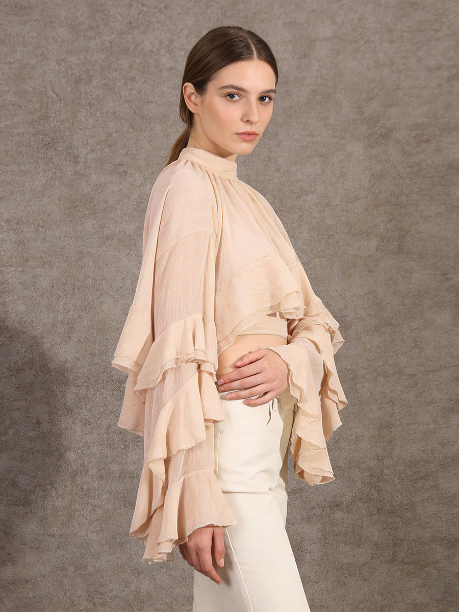 Victorian Ruffle Blouse For Women - Fairycore Mock Neck Tiered Flare Sleeve Sheer Top - Spring Date Night Party 2026