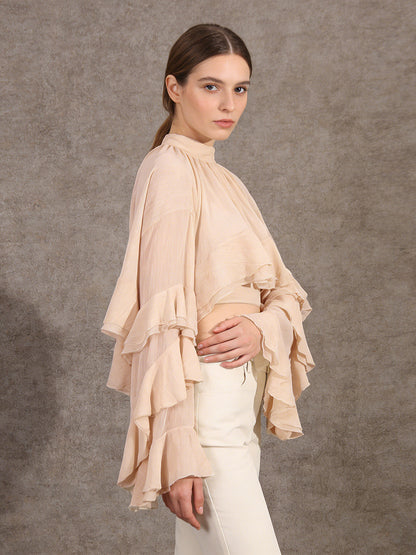 Victorian Ruffle Blouse For Women - Fairycore Mock Neck Tiered Flare Sleeve Sheer Top - Spring Date Night Party 2026