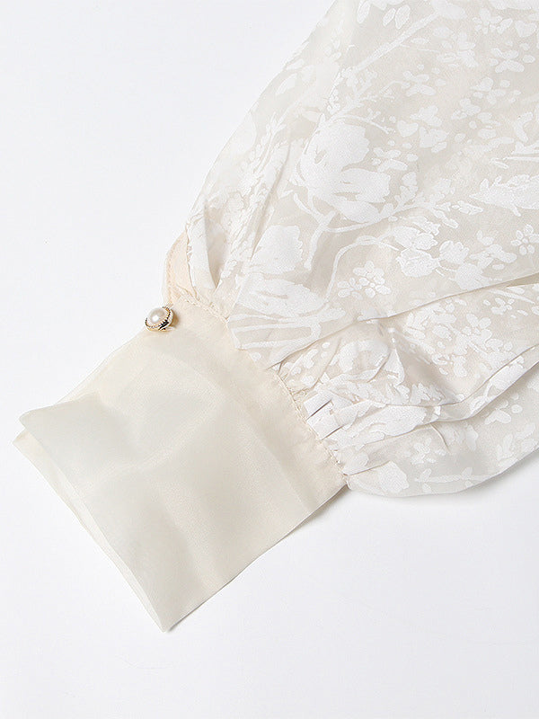 Embroidered Organza Blouses Puff Sleeve Tops For Women - Apricot Boho Tie Waist Sheer Wrap Shirt - Summer Garden Party 2026