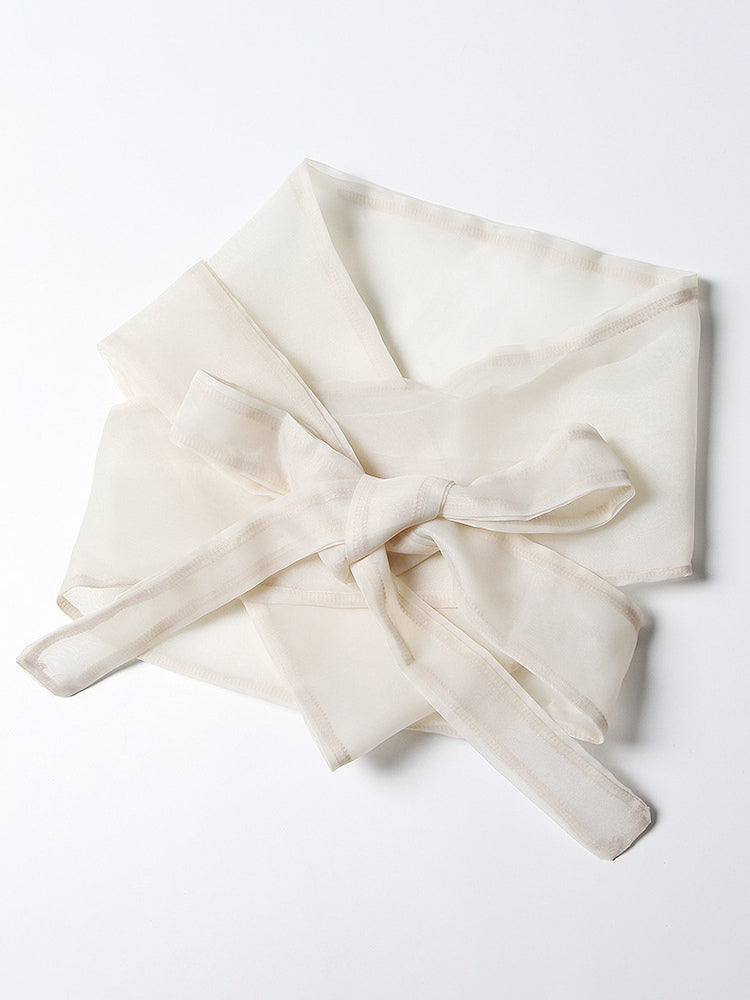 Embroidered Organza Blouses Puff Sleeve Tops For Women - Apricot Boho Tie Waist Sheer Wrap Shirt - Summer Garden Party 2026