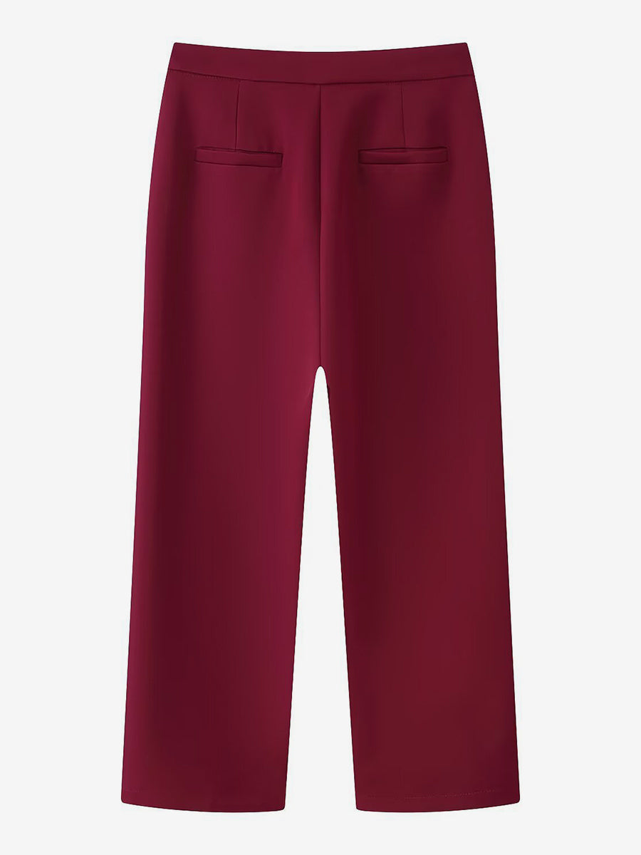 Feather Cuff 2 Piece Suit Set For Women - Red Elegant Blazer And Straight Leg Pants Co-ord- Spring Business Party Outfit 2026