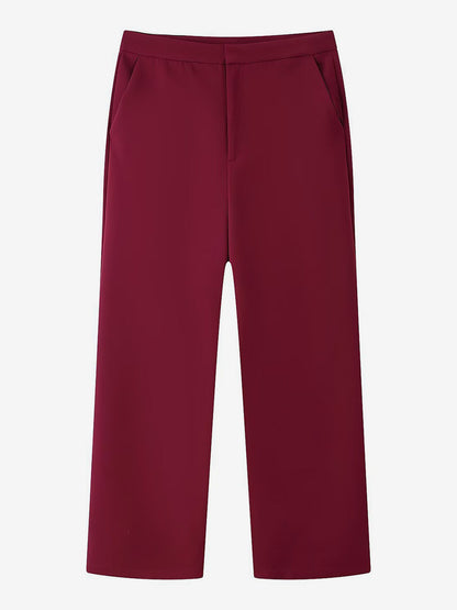 Feather Cuff 2 Piece Suit Set For Women - Red Elegant Blazer And Straight Leg Pants Co-ord- Spring Business Party Outfit 2026